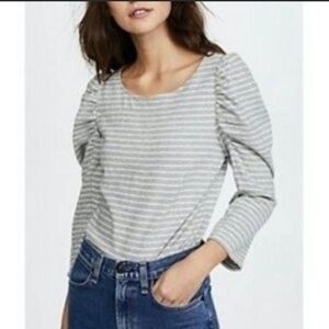 La Vie Rebecca Taylor Grey/White Striped Top Sz S